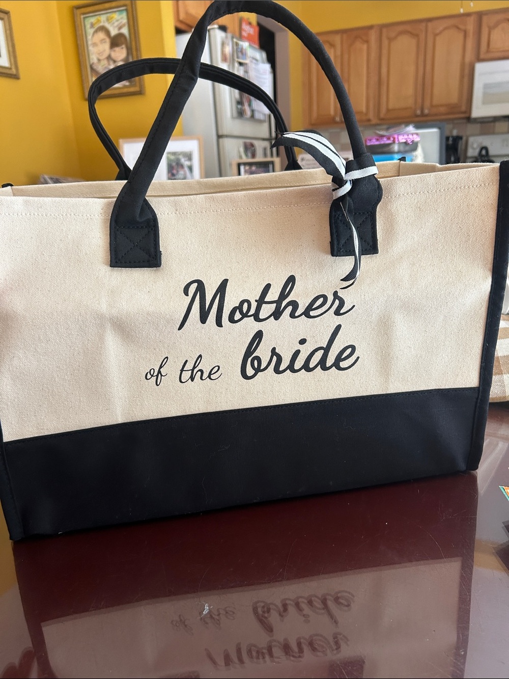 Mother of the Bride Canvas Tote in Cream and Black